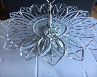 Federal Glass Petal Serving Tray with Chrome Foot and Handle