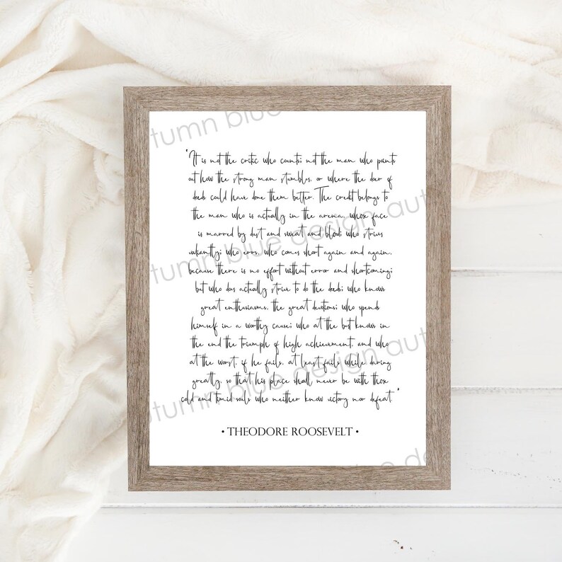 Daring Greatly Theodore Roosevelt Quote Handwritten | Etsy