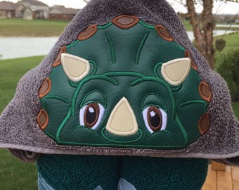 Triceratops Embroidered hooded towel