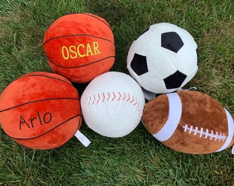 Personalized / embroidered plush sports ball - soccer ball, football, baseball, basketball