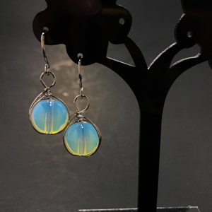 Milky White Opal Earrings: Silver Wire Wrapped Dainty Beads