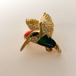 Beautiful Enamel and Rhinestone Bird Pin Brooch. Unique bird Brooch Pin. Vintage Jewelry