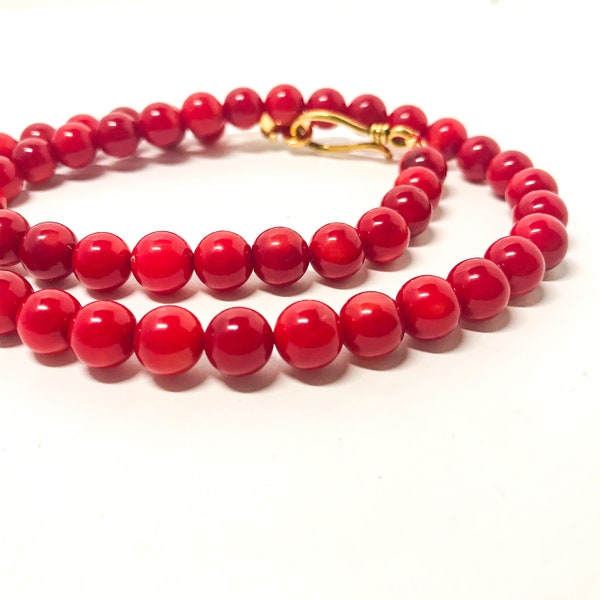 Collier de corail rouge. Collier de corail naturel. Collier de perles naturelles