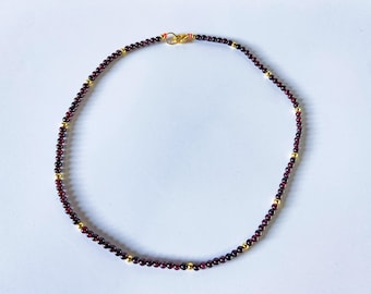 Genuine Garnet Bead Necklace: 3mm Red Gemstone necklace 16''