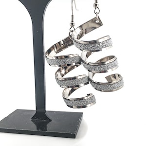 Spiral Silver Earrings. Twisted Metal Spiral Earrings. Sparkling Spiral Dangle Earrings