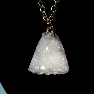 Natural Druzy Pendant Necklace, 16K gold filled chain necklace,