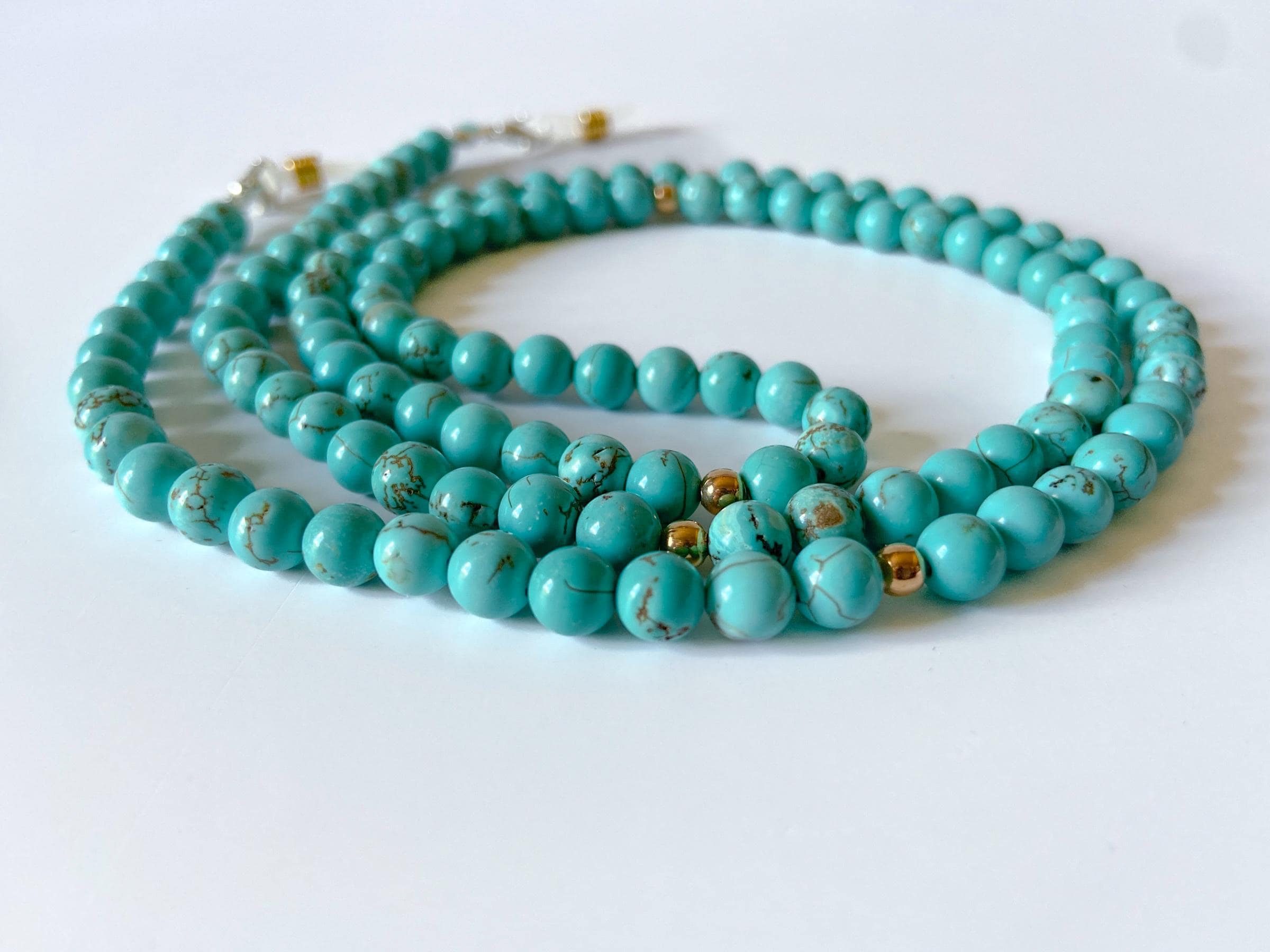 Blue Turquoise Eyeglass Chain Necklace: Handmade Blue & Gold
