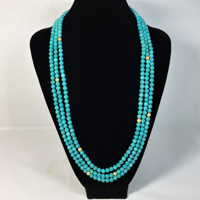 Sleeping beauty blue Blue turquoise necklace Multi strands Gift for her. Extra long