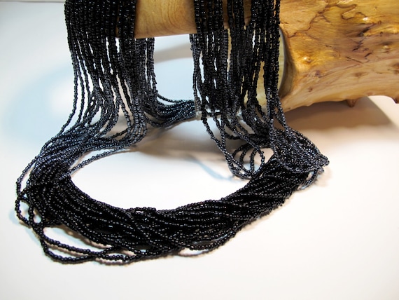 Black Seed Bead Necklace: 17-Strand Opera Length, Hand-Strung