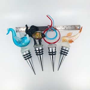 Hand Crafted Art Glass Wine Bottle Stopper: Swan, Elephant, Dolphin