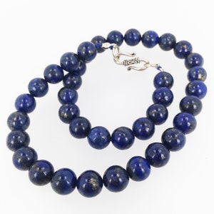 Natural Blue Lapis Necklace- Navy blue Lapis Jewelry- 10mm Lapis Lazuli Necklace