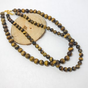 Yellow Tiger&#39;s eye necklace. Gemstone necklace. Natural yellow tiger&#39;s eye beads necklace for men/ women.