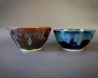Handmade Blue/Brown Ceramic Bowl. Stoneware Cereal Ramen Soup Bowl