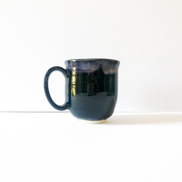 Handmade Coffee Mug. 9oz Black/purple Hand Thrown Stoneware. Pottery Mug. Coffee lovers gift