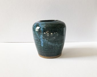 Fall sale! Handmade stoneware pottery Vase. Wheel Thrown Midnight Blue Flower Vase