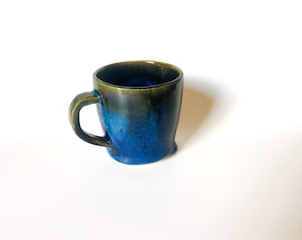 Handmade Stoneware Coffee Mug: Green & Blue Ceramic Pottery, 13.5oz