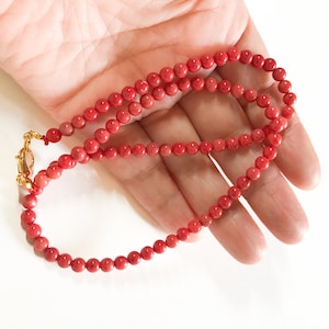 Red coral necklace. Natural small red coral beads necklace. Gift for her.