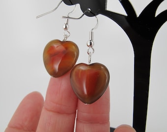 Carnelian Earrings, Gemstone Earrings, Sterling silver, Double hearts. Gift for her