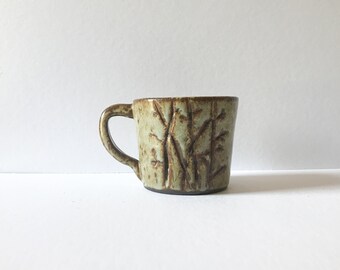 Handmade Coffee Mug. Hand Thrown/carved Stoneware Pottery Mug 9 oz