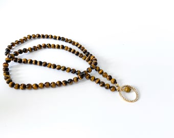 Tijgeroog lenzenvloeistof ketting: handgemaakte 31-inch edelsteen