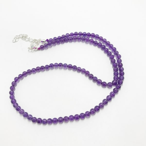 Genuine Amethyst beads necklace. Natural 4mm high quality amethyst gemstone choker. Healing crystal. Free shipping