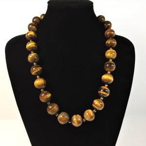 Tiger&#39;s eye necklace, Gemstone necklace. Larger yellow tiger&#39;s eye beads necklace/earrings