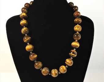 Tiger's Eye Gemstone Necklace and Earrings Set: Gold-Plated Clasp