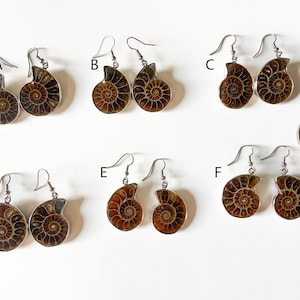 Genuine Ammonite Fossil Earrings. Prehistoric Relic Jewelry. 2-inch Natural Ammonite Fossil Earrings