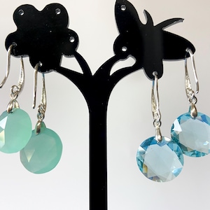 Swarovski crystal drop earrings. Aqua green/Blue crystal drop earrings. Dangle crystal earrings