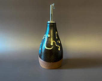 Hand-Thrown Rustic Pottery Oil Dispenser, Temmoku Abstract Glazing