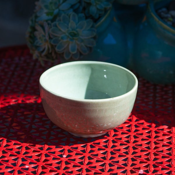 Celadon Rice Bowl With Engraved Lotus Leaf | 4.5 Inch Porcelain Bowl | Lead-Free, Microwave & Dishwasher Safe - View #11