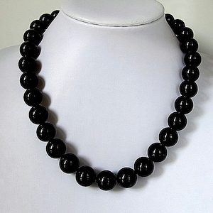 Black Obsidian Necklace. Natural Black Stone Necklace 12 mm/14mm/16mm round beads. Protection/Grounding