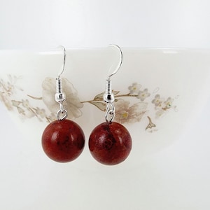 Red coral earrings, Sponge coral earrings, Sterling Silver, Dangle, Gemstone earrings
