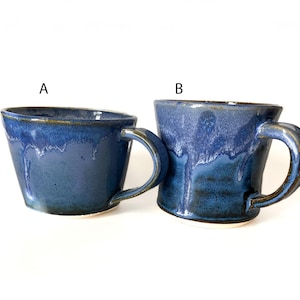 Handmade Stoneware Ceramic Coffee Cup. Pottery Mug in Blue and White. Coffee Lovers Gift