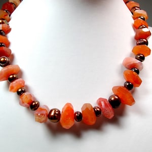 Collana di agata arancione - Collana di perle marroni - Collana di pietre preziose