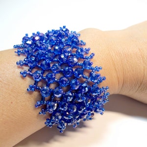 Hand Woven  Bracelet  Blue Swarovski crystal Bracelet  Beaded Bracelet