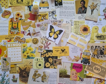 One of a kind! Large YELLOW themed ephemera pack. 70+ items