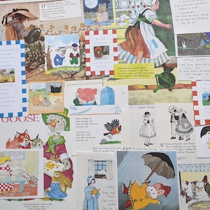 Vintage moeder gans ephemera. Alle originele illustraties.
