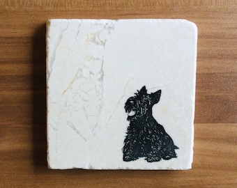 Scottish Terrier Gifts Drink Coasters Etched Glass Scottie Silhouette