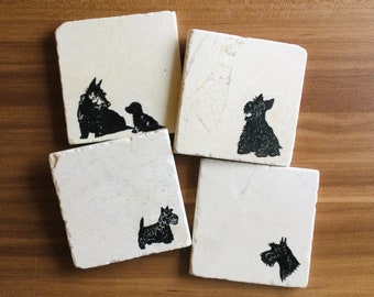 Scottish Terrier Gifts Drink Coasters Etched Glass Scottie Silhouette