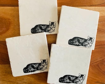 Tabby Cat Coasters ~ Tabby Cat Gifts ~ Cat Gifts ~ Cat Lovers ~ Housewarming Gift ~ Cat Decor ~ Cat Mom Gifts~ Thank You Gift