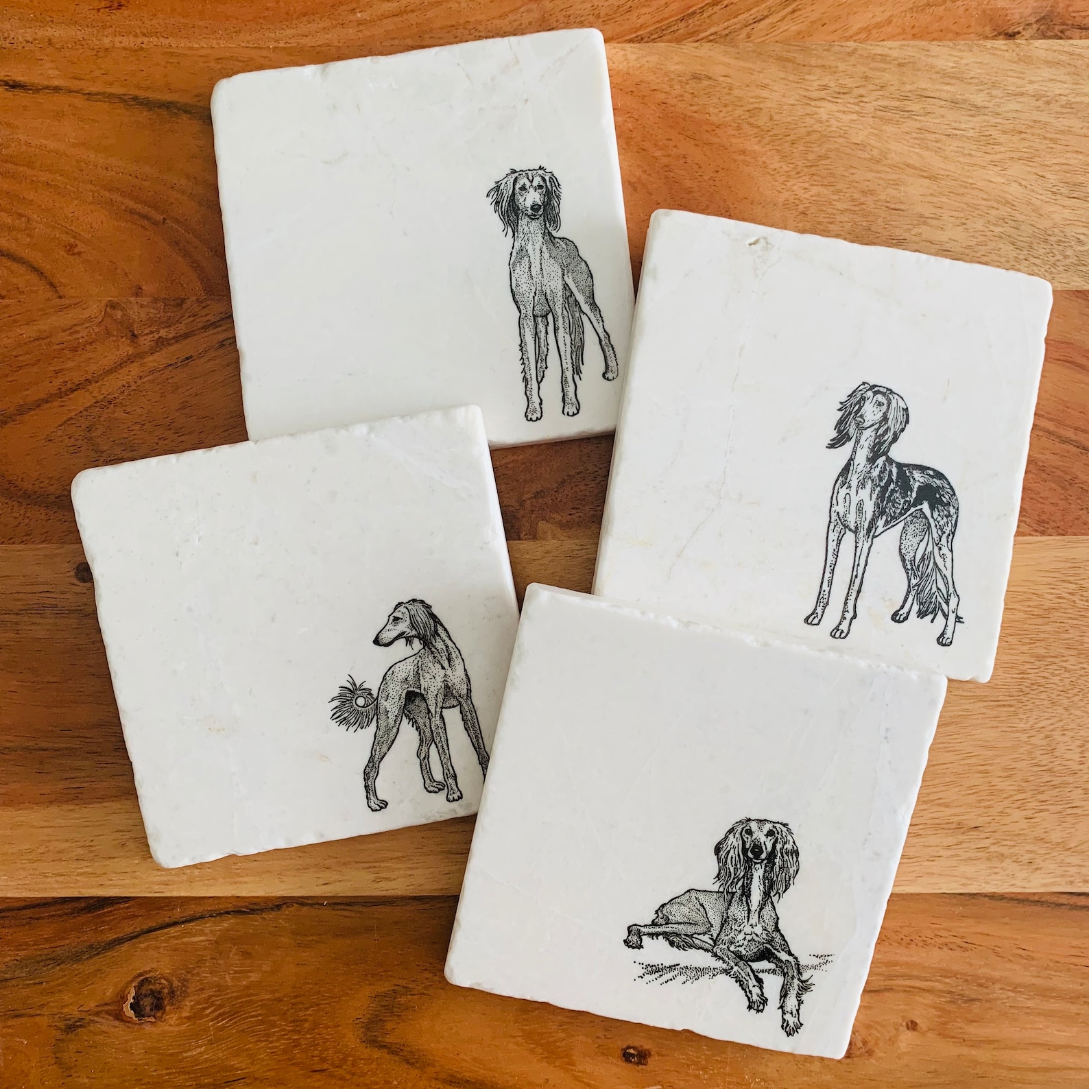 Saluki Coasters ~ Dog Coasters ~ Marble Coasters ~ Saluki Mom ~ Coaster Set ~ Housewarming Gift ~ Pet Gift ~ Saluki Gift