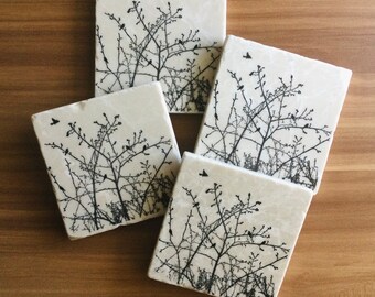 Black Bird Coasters ~ Gift for Mom ~ Marble Coasters ~ Black Birds ~ Farmhouse Decor ~ Housewarming Gift ~ Song Birds ~ Gift for Her