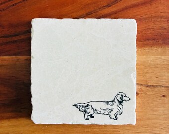 Long Haired Dachshund Coaster Set ~ Long Haired Dachshund ~ Doxie Mom ~ Doxie Dad ~ Wiener Dog Gifts ~ Handmade Gift ~ Housewarming Gift