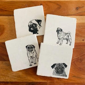 Pug Dog Coasters ~ Handmade Gift ~ Pug Dog Mom Gift ~ Housewarming Gift ~ Pug Dog Mom ~ Pug Gift ~ Marble Coasters ~ Pug Lovers Gift