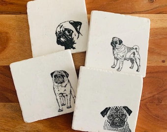 Pug Dog Coasters ~ Handmade Gift ~ Pug Dog Mom Gift ~ Housewarming Gift ~ Pug Dog Mom ~ Pug Gift ~ Marble Coasters ~ Pug Lovers Gift