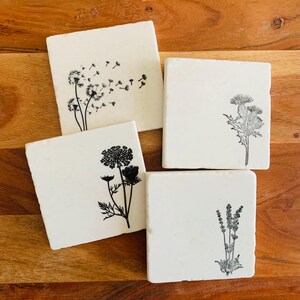 Wildflower Coasters ~ Floral Coasters ~ Flower Coasters ~ Gift For Her ~ Marble Coasters ~ Housewarming Gift ~ Gift for Mom ~ Mothers Day