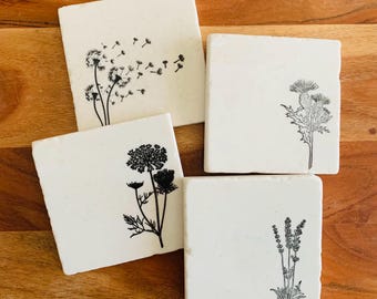 Wildflower Coasters ~ Floral Coasters ~ Flower Coasters ~ Gift For Her ~ Marble Coasters ~ Housewarming Gift ~ Gift for Mom ~ Mothers Day