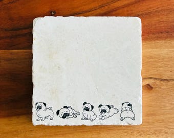 Pug Dog Coasters ~ Handmade Gift ~ Pug Dog Mom Gift ~ Housewarming Gift ~ Pug Dog Mom ~ Pug Gift ~ Marble Coasters ~ Pug Lovers Gift