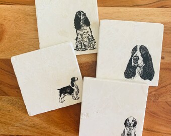 English Springer Spaniel Gift Marble Coasters ~ Handmade Gift ~ Dog Coasters ~ Dog Mom ~ Housewarming Gift ~ English Springer Spaniel Gift
